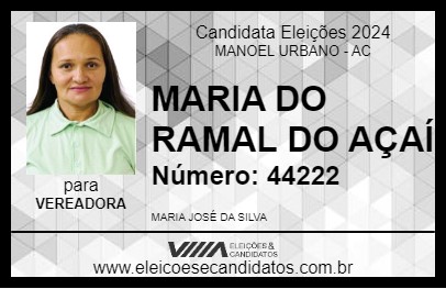 Candidato MARIA DO RAMAL DO AÇAÍ 2024 - MANOEL URBANO - Eleições