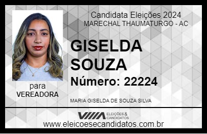 Candidato GISELDA SOUZA 2024 - MARECHAL THAUMATURGO - Eleições