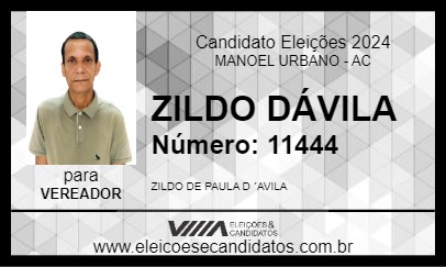 Candidato ZILDO DÁVILA 2024 - MANOEL URBANO - Eleições