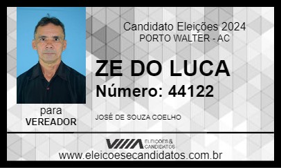 Candidato ZE DO LUCA 2024 - PORTO WALTER - Eleições