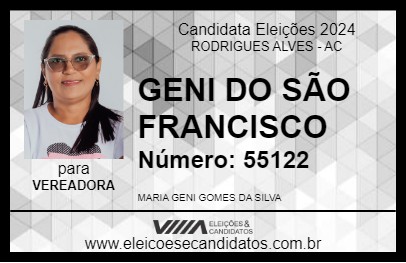 Candidato GENI DO SÃO FRANCISCO 2024 - RODRIGUES ALVES - Eleições