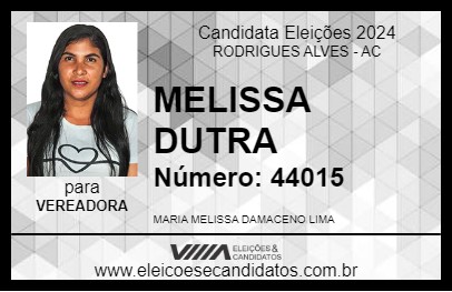 Candidato MELISSA DUTRA 2024 - RODRIGUES ALVES - Eleições