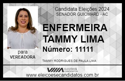 Candidato ENFERMEIRA TAMMY LIMA 2024 - SENADOR GUIOMARD - Eleições