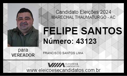 Candidato FELIPE SANTOS 2024 - MARECHAL THAUMATURGO - Eleições