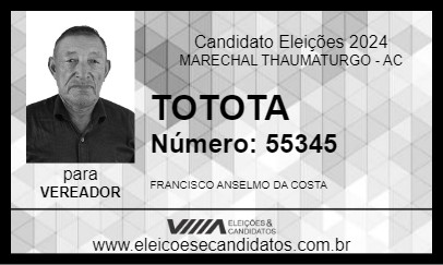 Candidato TOTOTA 2024 - MARECHAL THAUMATURGO - Eleições