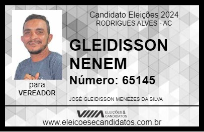 Candidato GLEIDISSON NENEM 2024 - RODRIGUES ALVES - Eleições