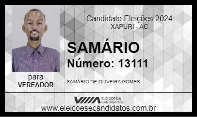 Candidato SAMÁRIO 2024 - XAPURI - Eleições