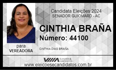 Candidato CINTHIA BRAÑA 2024 - SENADOR GUIOMARD - Eleições