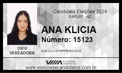 Candidato ANA KLICIA 2024 - XAPURI - Eleições