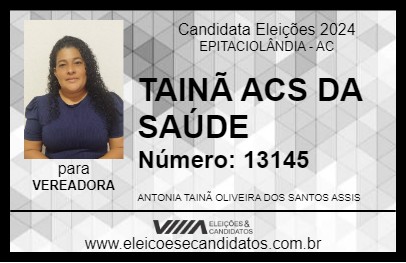 Candidato TAINÃ 2024 - EPITACIOLÂNDIA - Eleições