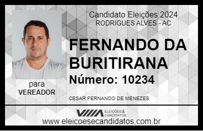 Candidato FERNANDO DA BURITIRANA 2024 - RODRIGUES ALVES - Eleições