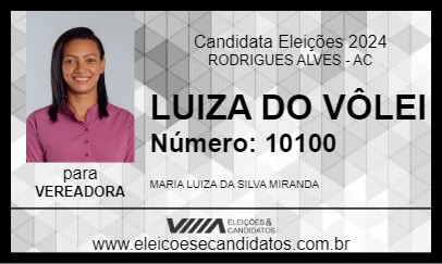 Candidato LUIZA DO VÔLEI 2024 - RODRIGUES ALVES - Eleições