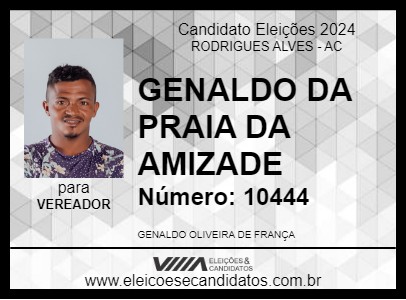 Candidato GENALDO DA PRAIA DA AMIZADE 2024 - RODRIGUES ALVES - Eleições