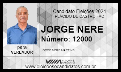 Candidato JORGE NERE 2024 - PLÁCIDO DE CASTRO - Eleições