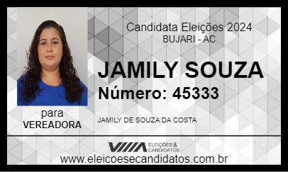 Candidato JAMILY SOUZA 2024 - BUJARI - Eleições