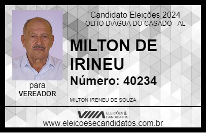 Candidato MILTON DE IRINEU 2024 - OLHO D\ÁGUA DO CASADO - Eleições