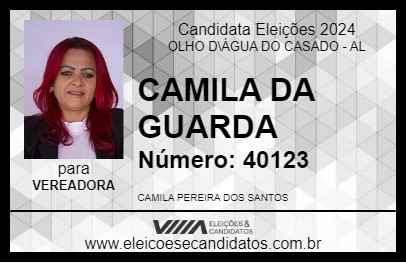 Candidato CAMILA DA GUARDA 2024 - OLHO D\ÁGUA DO CASADO - Eleições