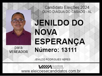 Candidato JENILDO DO NOVA ESPERANÇA 2024 - OLHO D\ÁGUA DO CASADO - Eleições