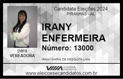 Candidato IRANY ENFERMEIRA 2024 - PIRANHAS - Eleições