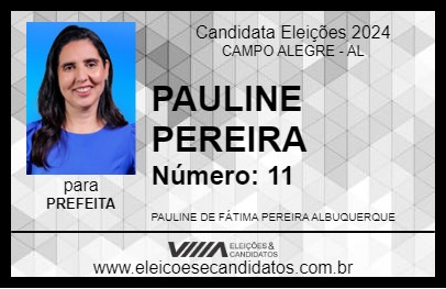 Candidato PAULINE PEREIRA 2024 - CAMPO ALEGRE - Eleições