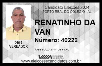 Candidato RENATINHO DA VAN 2024 - PORTO REAL DO COLÉGIO - Eleições