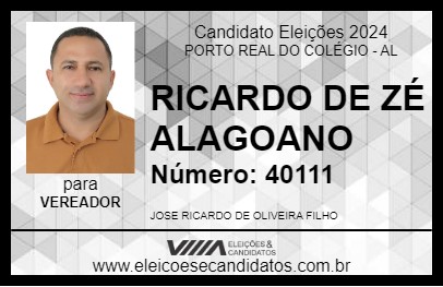 Candidato RICARDO DE ZÉ ALAGOANO 2024 - PORTO REAL DO COLÉGIO - Eleições