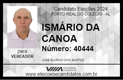 Candidato ISMÁRIO DA CANOA 2024 - PORTO REAL DO COLÉGIO - Eleições