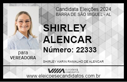 Candidato SHIRLEY ALENCAR 2024 - BARRA DE SÃO MIGUEL - Eleições