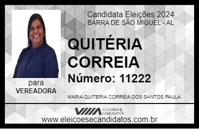 Candidato QUITÉRIA CORREIA 2024 - BARRA DE SÃO MIGUEL - Eleições