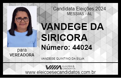 Candidato VANDEGE DA SIRICORA 2024 - MESSIAS - Eleições