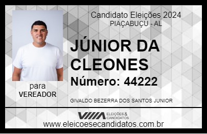 Candidato JÚNIOR DA CLEONES 2024 - PIAÇABUÇU - Eleições