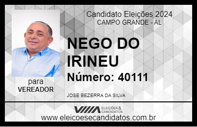 Candidato NEGO DO IRINEU 2024 - CAMPO GRANDE - Eleições