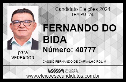 Candidato FERNANDO DO BIDA 2024 - TRAIPU - Eleições