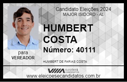 Candidato HUMBERT COSTA 2024 - MAJOR ISIDORO - Eleições