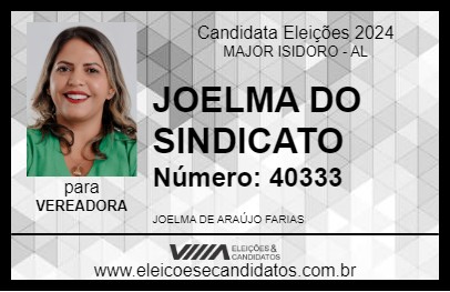 Candidato JOELMA DO SINDICATO 2024 - MAJOR ISIDORO - Eleições