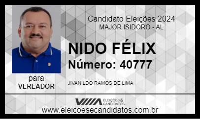 Candidato NIDO FÉLIX 2024 - MAJOR ISIDORO - Eleições