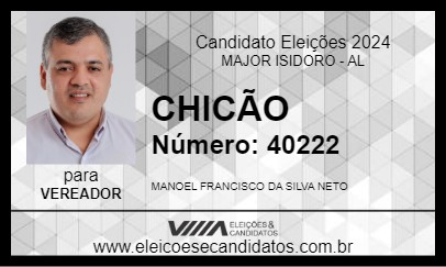 Candidato CHICÃO 2024 - MAJOR ISIDORO - Eleições