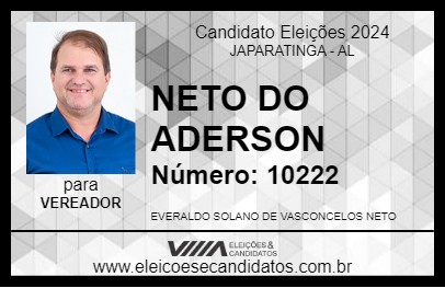 Candidato NETO DO ADERSON 2024 - JAPARATINGA - Eleições