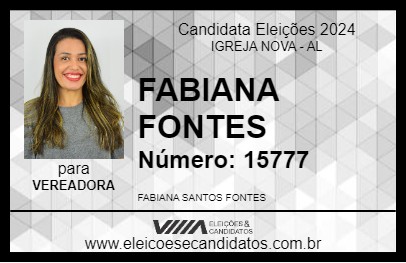 Candidato FABIANA FONTES 2024 - IGREJA NOVA - Eleições