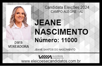 Candidato JEANE NASCIMENTO 2024 - CAMPO ALEGRE - Eleições