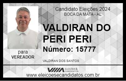 Candidato VALDIRAN DO PERI PERI 2024 - BOCA DA MATA - Eleições