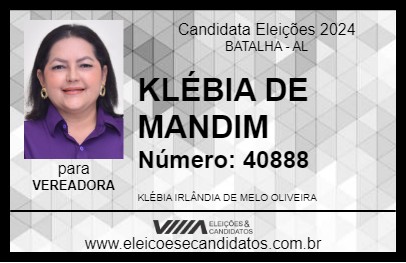 Candidato KLÉBIA DE MANDIM 2024 - BATALHA - Eleições