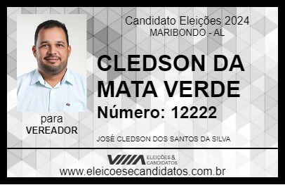 Candidato CLEDSON DA MATA VERDE 2024 - MARIBONDO - Eleições