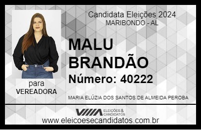 Candidato MALU BRANDÃO 2024 - MARIBONDO - Eleições