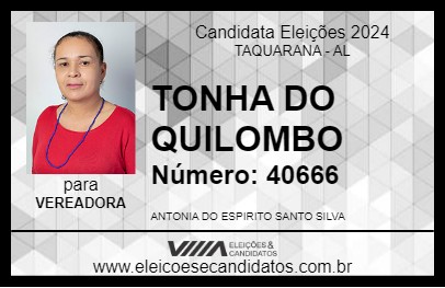 Candidato TONHA DO QUILOMBO 2024 - TAQUARANA - Eleições