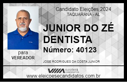 Candidato JUNIOR DO ZÉ DENTISTA 2024 - TAQUARANA - Eleições