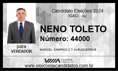 Candidato NENO TOLEDO 2024 - IGACI - Eleições