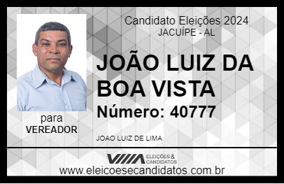 Candidato JOÃO LUIZ DA BOA VISTA 2024 - JACUÍPE - Eleições