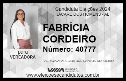 Candidato FABRÍCIA CORDEIRO 2024 - JACARÉ DOS HOMENS - Eleições