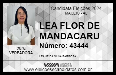 Candidato LEA FLOR DE MANDACARU 2024 - MACEIÓ - Eleições